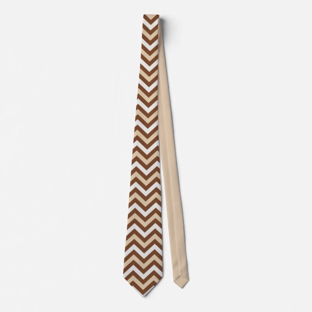 Brown and beige chevron neck tie (Front)