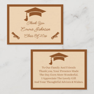 Brown And Beige Customized Graduation Thank You Note Card
