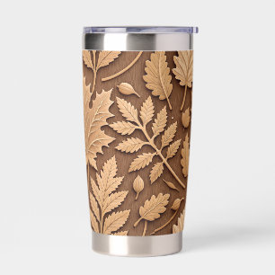 BROWN AND BEIGE FALL AUTUMN LEAVES & PINECONES INSULATED TUMBLER