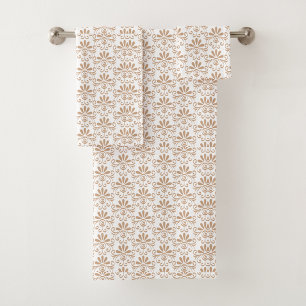 brown and beige floral patterns bath towel set