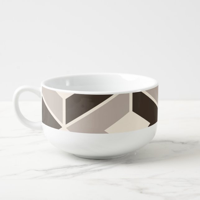 Brown and beige geometric diamonds soup mug (Right)