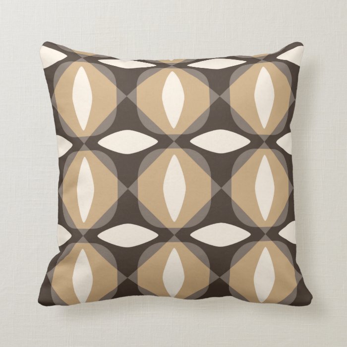 Brown and beige geometric flowers throw pillow