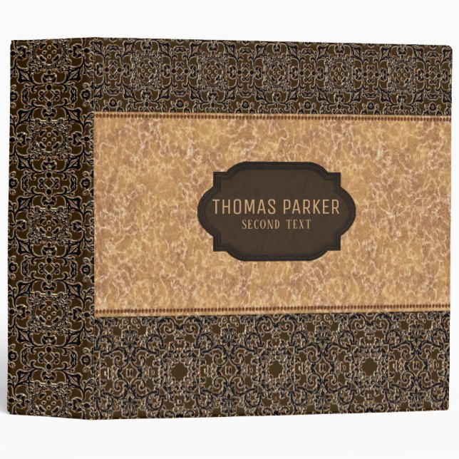 Brown And Beige Leather 3 Ring Binder (Front/Spine)