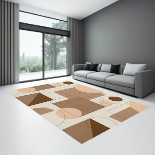 Brown and beige modern geometric shapes pattern rug