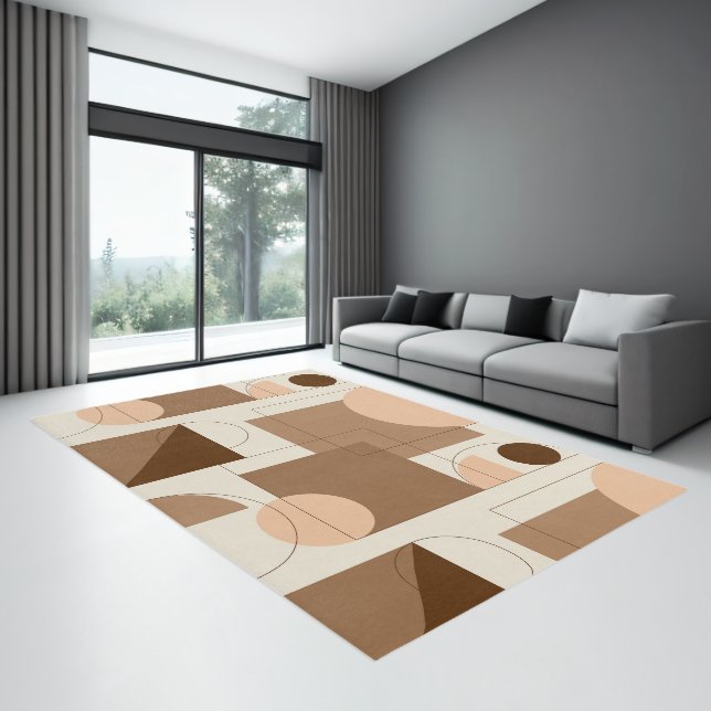 Brown and beige modern geometric shapes pattern rug (Insitu (Indoor 3))