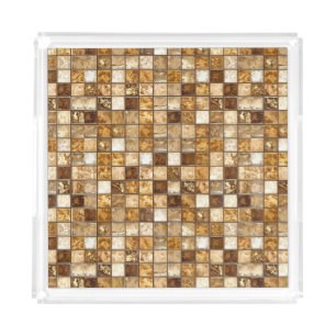 Brown and Beige Mosaic Tile Wall Acrylic Tray