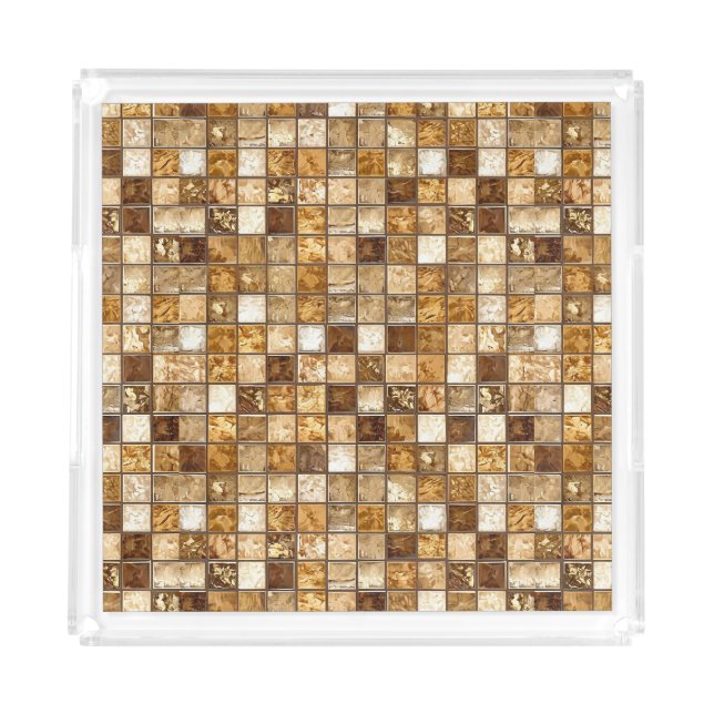 Brown and Beige Mosaic Tile Wall Acrylic Tray (Front)