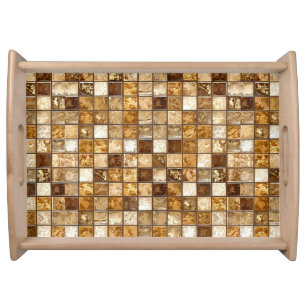 Brown and Beige Mosaic Tile Wall Serving Tray
