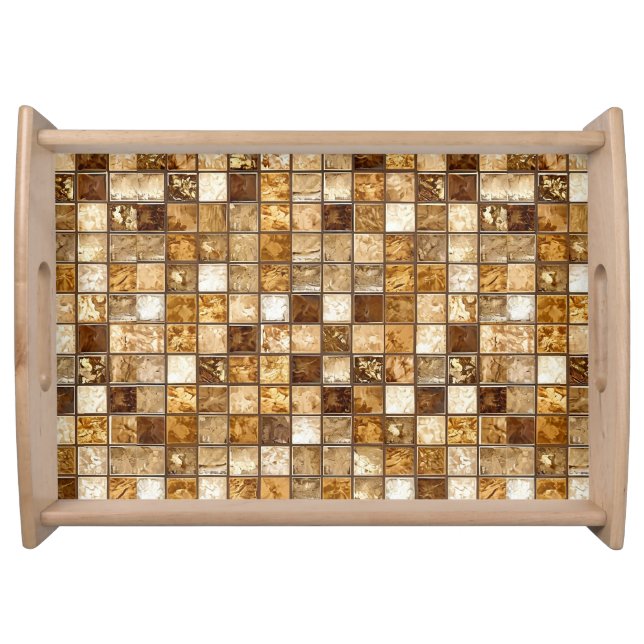 Brown and Beige Mosaic Tile Wall Serving Tray (Front)