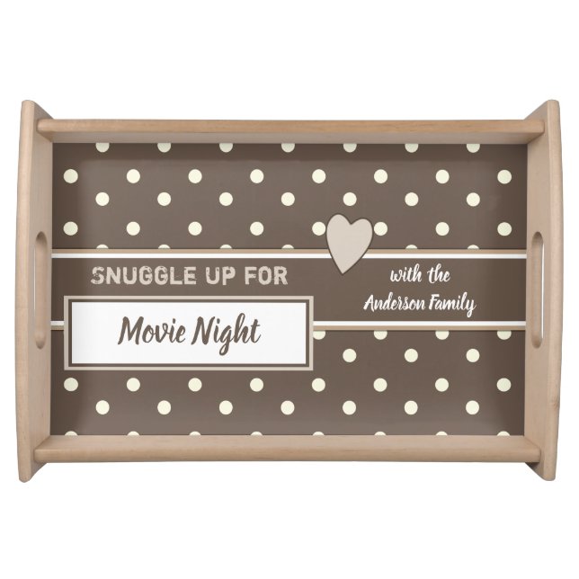 Brown and beige Movie Night family name snacks Serving Tray (Front)