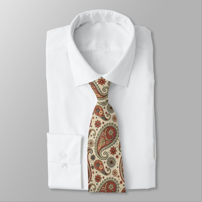 Brown And Beige Paisley  Neck Tie (Tied)