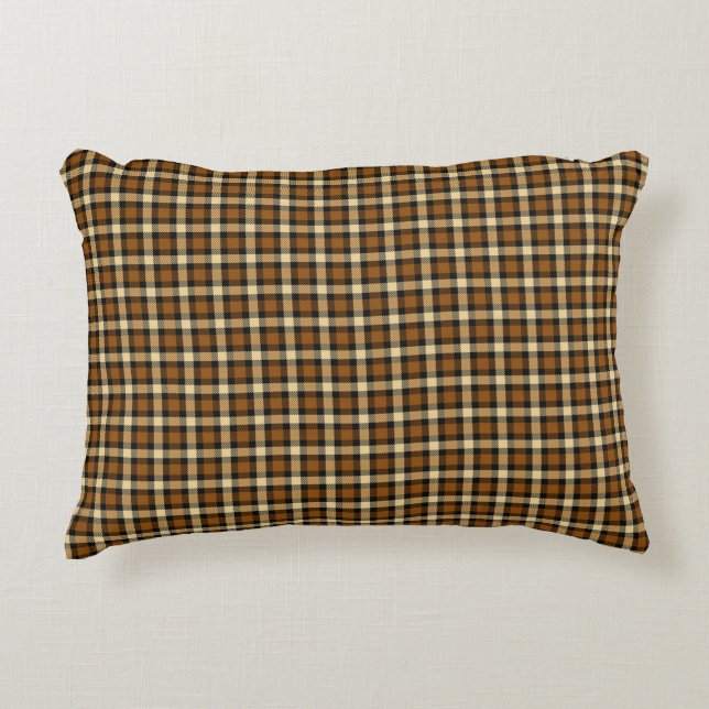 Brown And Beige Plaid Accent Pillow (Front)