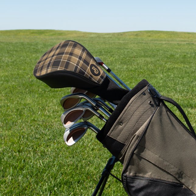 Brown and beige plaid pattern golf head cover (In Situ)