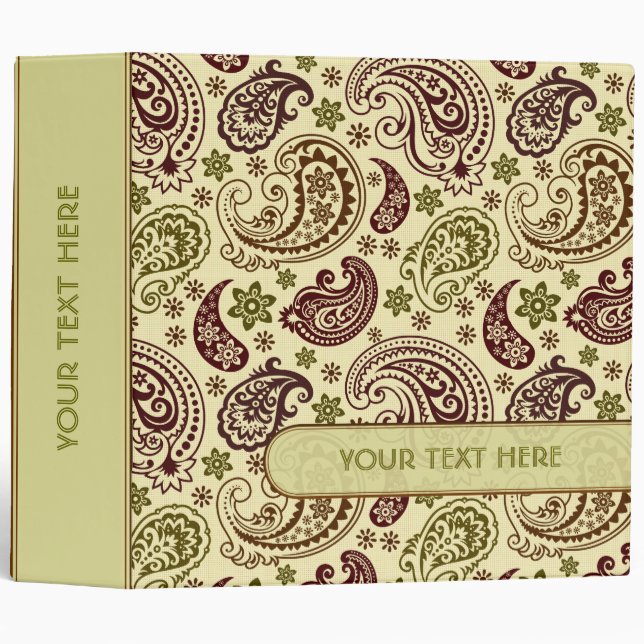 Brown And Beige Retro Elegant Paisley Design Binder (Front/Spine)