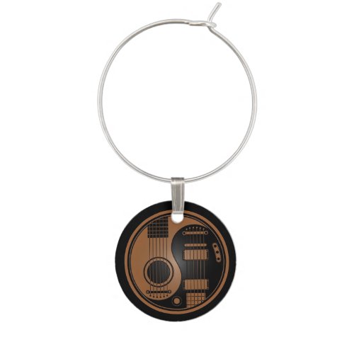 Brown and Black Acoustic Electric Guitars Yin Yang Wine Glass Charm
