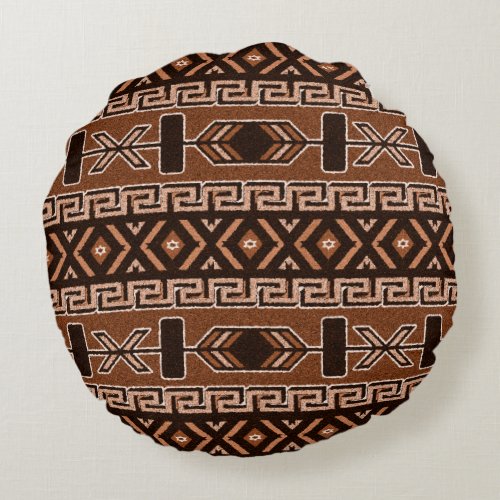 Brown And Black Aztec Pattern Southwestern Design Round Pillow
