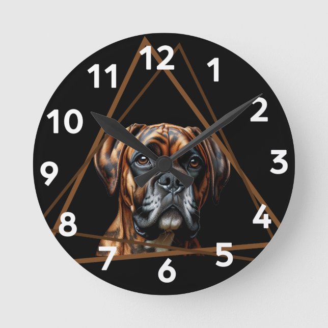 Brown and Black Brindle Boxer Lab Dog Round Clock (Front)