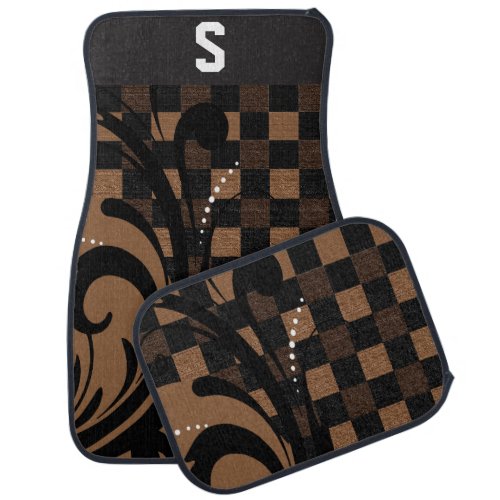 Brown and Black Checkered  DIY Monogram Car Floor Mat