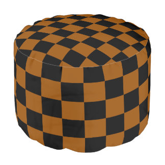 Brown and Black Checkered Pouf