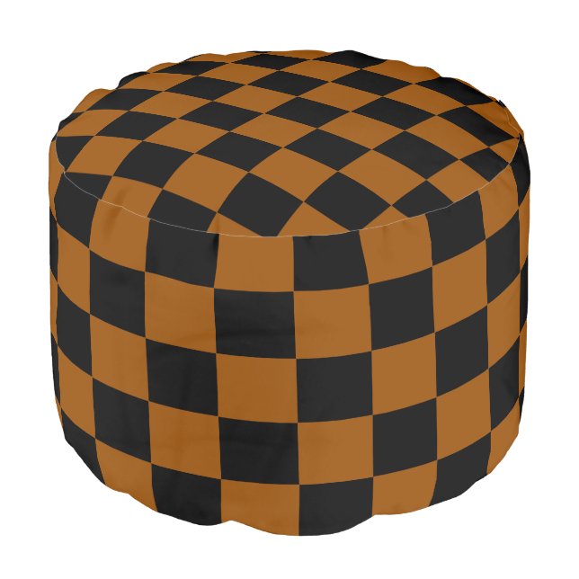 Brown and Black Checkered Pouf (Angled Front)