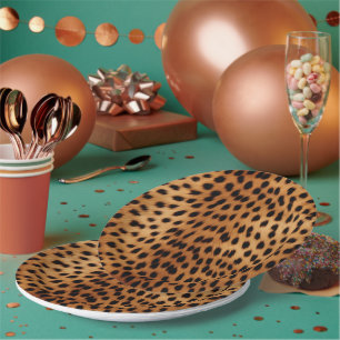 Brown and Black Cheetah Animal print Paper Plates