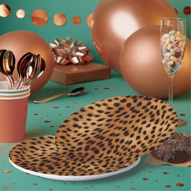 Brown and Black Cheetah Animal print Paper Plates (Multi)