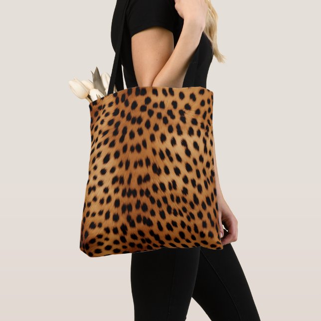Brown and Black Cheetah Animal print Tote Bag (Close Up)