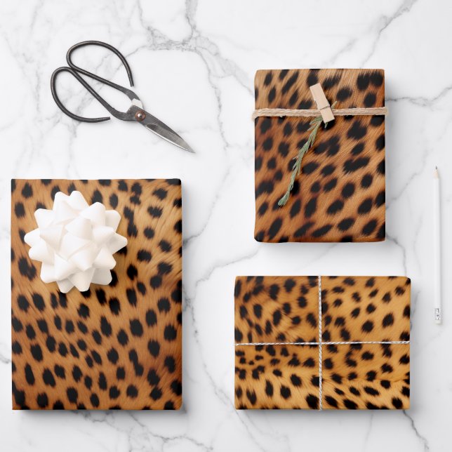Brown and Black Cheetah Animal print Wrapping Paper Sheets (Front)