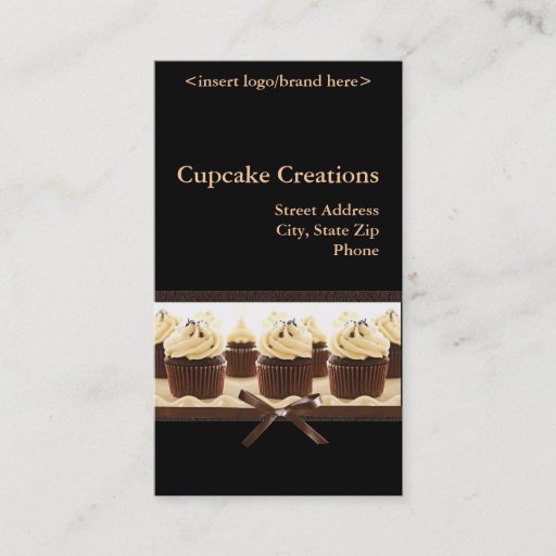 Customizable Brown and Black Cupcake Business Cards