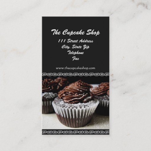 Customizable Brown and Black Cupcake Business Cards