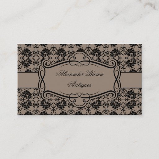 Customizable Brown and Black Damask Business Card