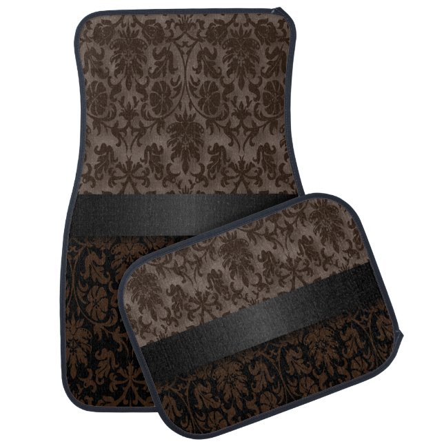 Brown and Black Damask Car Mat (Set)