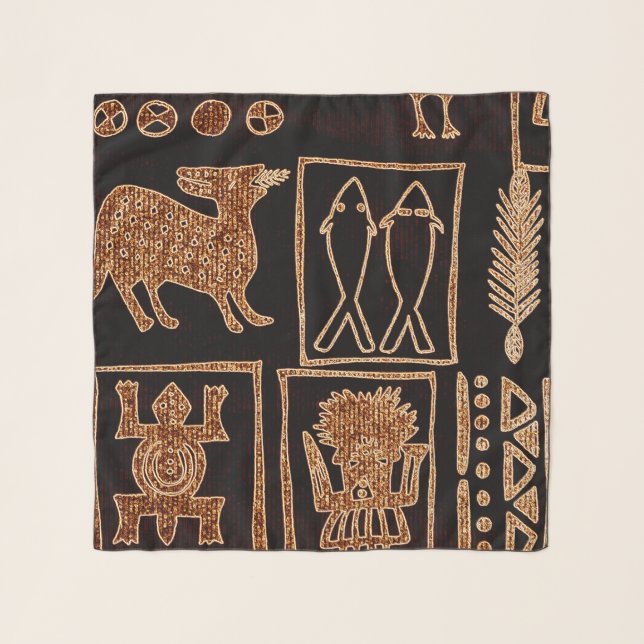 Brown and Black Ethnic Square (26" x 26"), Scarf (Front)