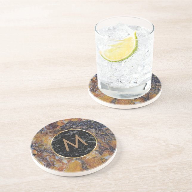 Brown And Black Faux Marble Stone Drink Coaster (Side)