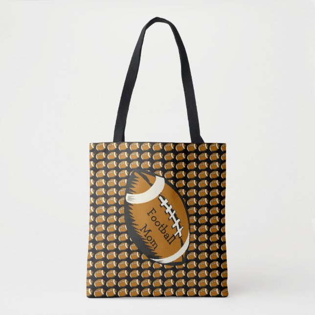 Brown and Black Football Mom Sports Tote Bag (Front)
