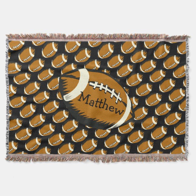 Brown and Black Football Sports Throw Blanket (Front)