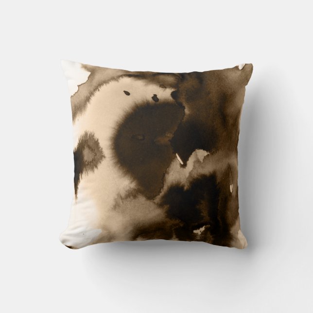Brown and Black Ink Stains Throw Pillow (Front)