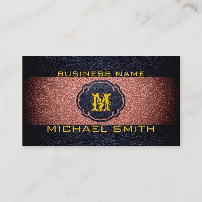 Brown and Black Leather Business Card (Front)