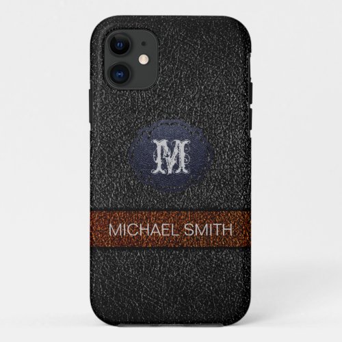 Brown and Black Leather iPhone 11 Case