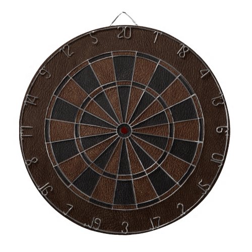 Brown and Black Leather Print Dartboard With Darts