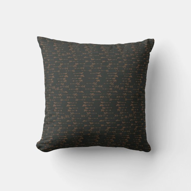 Brown and black minimalist boho arrow pattern throw pillow (Front)