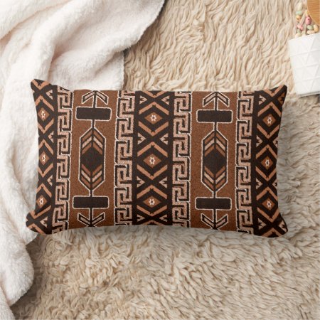 Brown And Black Southwest Tribal Aztec Pattern Lumbar Pillow