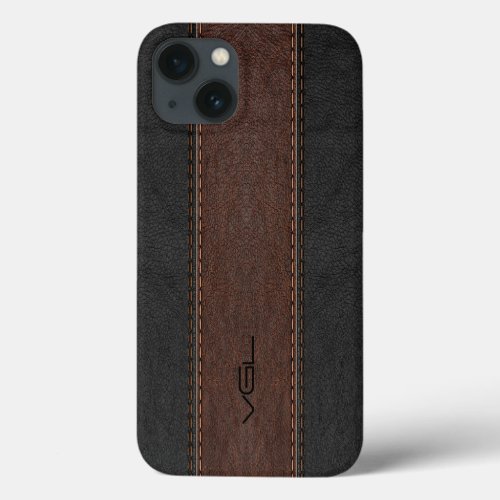Brown And Black Stitched Leather Stripes iPhone 13 Case