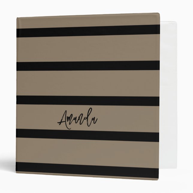Brown and black stripes pattern personalized 3 ring binder (Front/Inside)