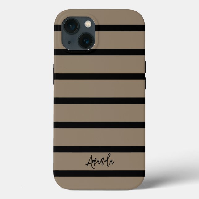 Brown and black stripes pattern personalized Case-Mate iPhone case (Back)