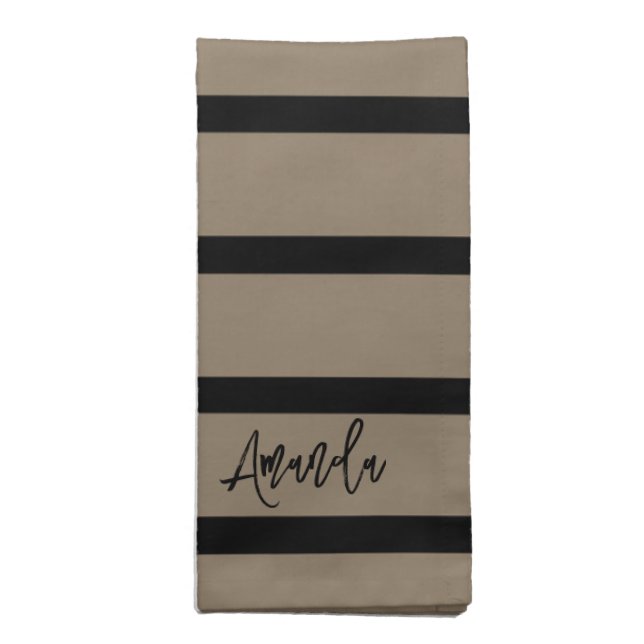 Brown and black stripes pattern personalized cloth napkin (Folded)