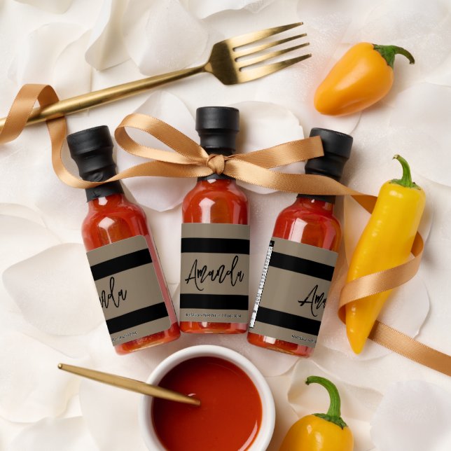 Brown and black stripes pattern personalized hot sauces (Wedding)