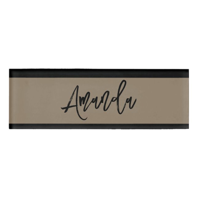 Brown and black stripes pattern personalized name tag (Front)