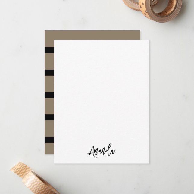 Brown and black stripes pattern personalized note card (Front/Back In Situ)