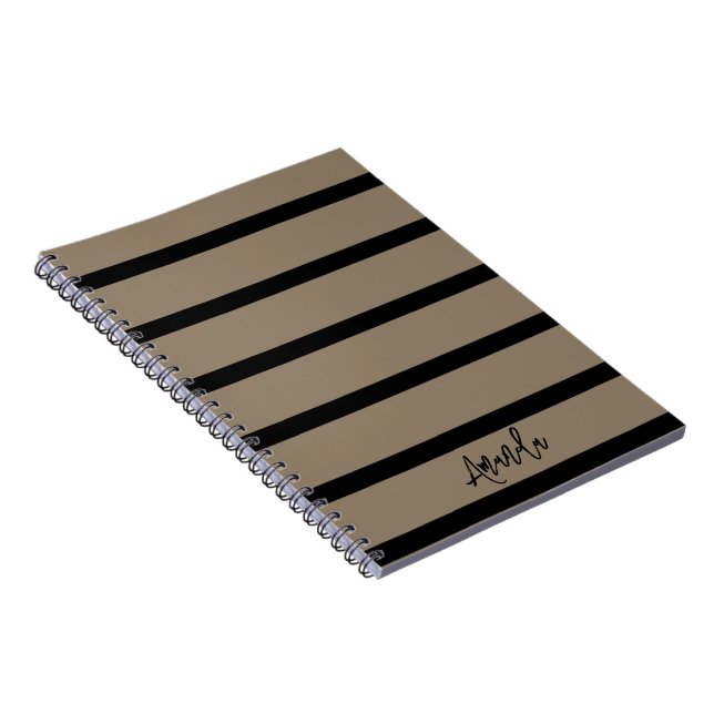 Brown and black stripes pattern personalized notebook (Right Side)